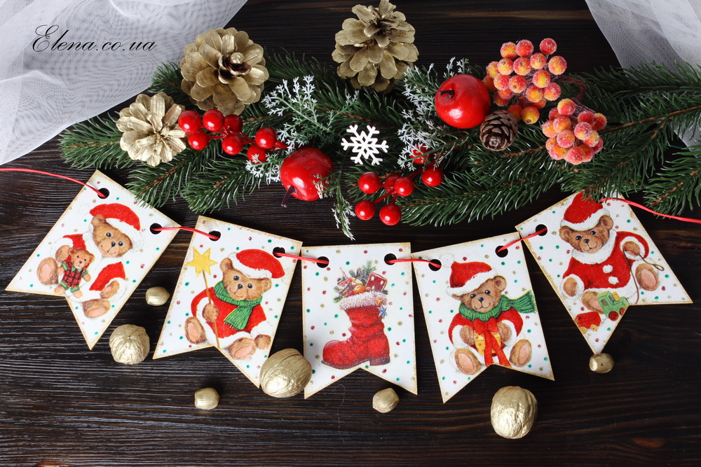 Новогодние флажки мишки